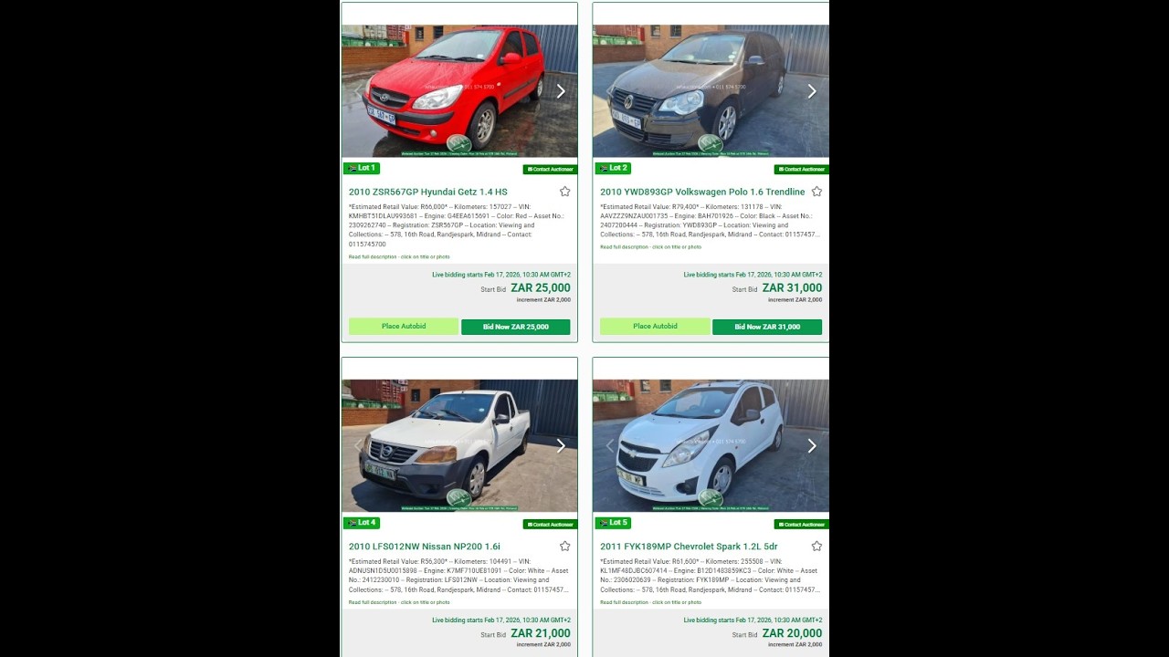 LIVE Budget & Fleet Vehicle Auction | WH Auctioneers | Midrand JHB | 17 February
