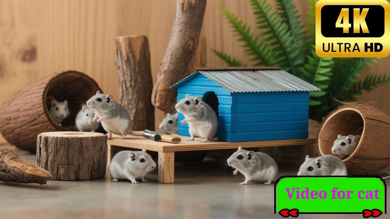 Cat TV Games: Mouse Hide and Seek on Beach House & Sand Bath for Cats to Watch | 3 HOURS | 4K UHD