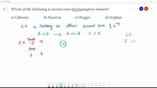 Which of the following is second most electronegative element? a) Chlorine b) Fluorine c) Oxygen