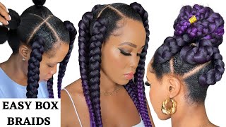 How To: EASY BOX BRAIDS / RUBBER BAND METHODS / TENSION FREE/ Protective Style / Tupo1