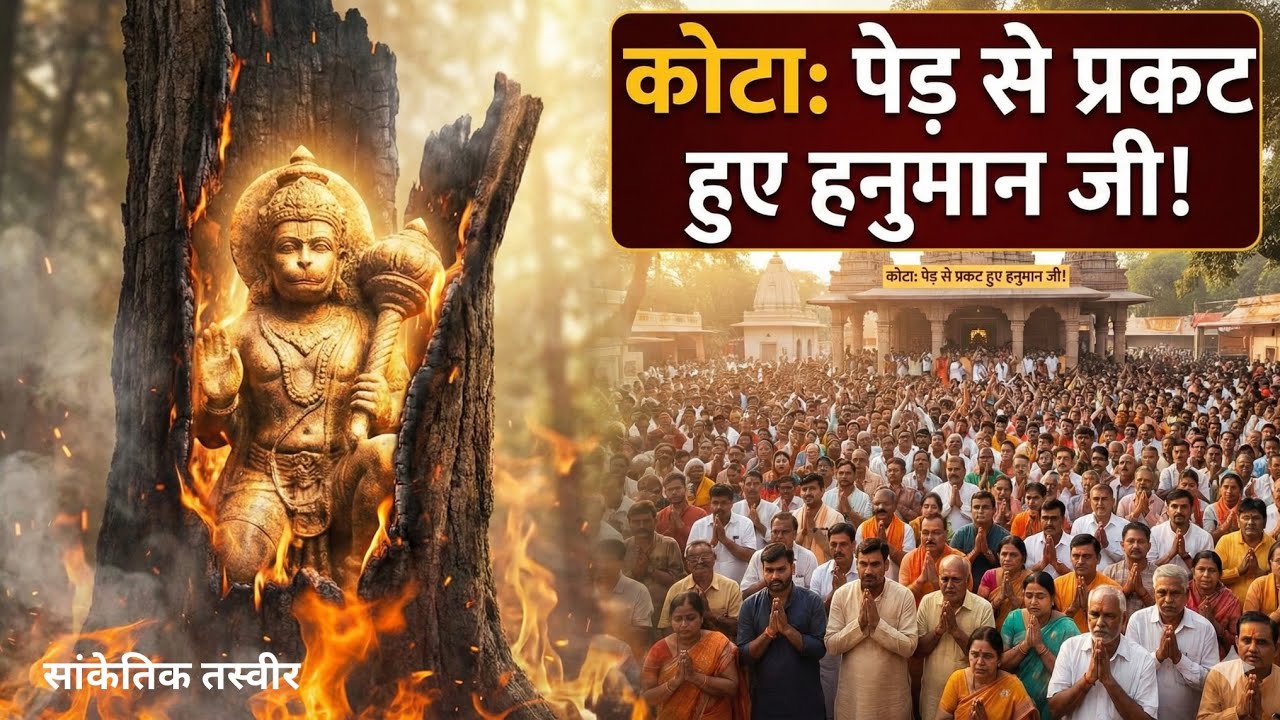 कोटा: दशहरा मैदान स्थित 300 साल पुराने आश्रम में पेड़ के तने से निकली हनुमान प्रतिमा।