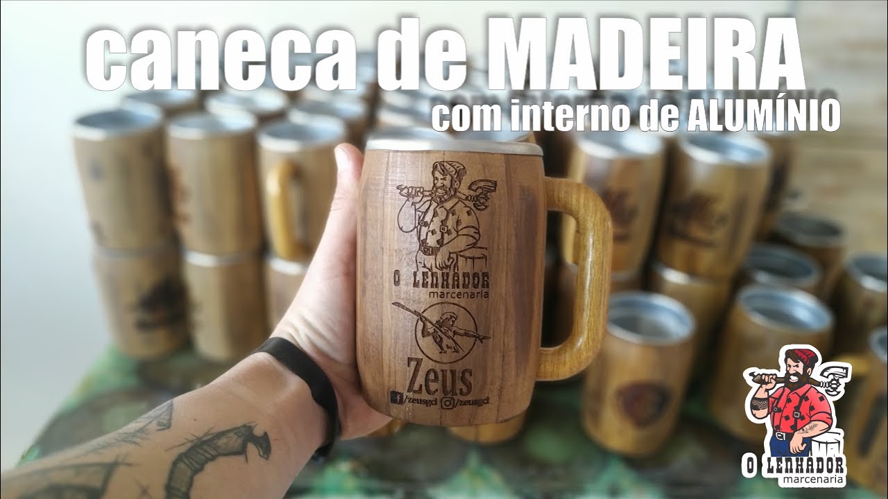 Caneca de madeira com interno de alumínio 