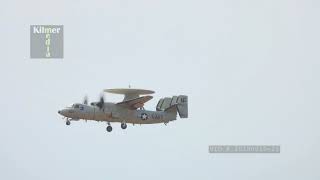 U.S. Navy E-2C Hawkeye Airplane on Final Approach for Landing at a Military Airfield