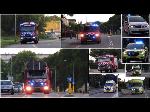 Politie, Brandweer en Ambulance met spoed onderweg naar een middelbrand in Brunssum