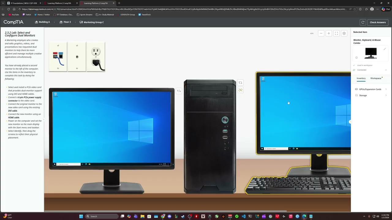 Attempting CompTIA's A+ 1201 2.3.2 Lab: Select and Configure Dual Monitors!
