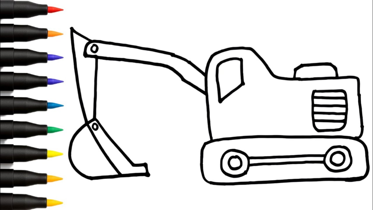 How to Draw an Excavator 🚧 Easy Construction Vehicle Drawing & Coloring for Kids | Step by Step 
