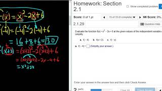 Evaluate the Function f(x) = x^2 - 2x + 6 at the Given Values College Algebra MyMathlab Homework