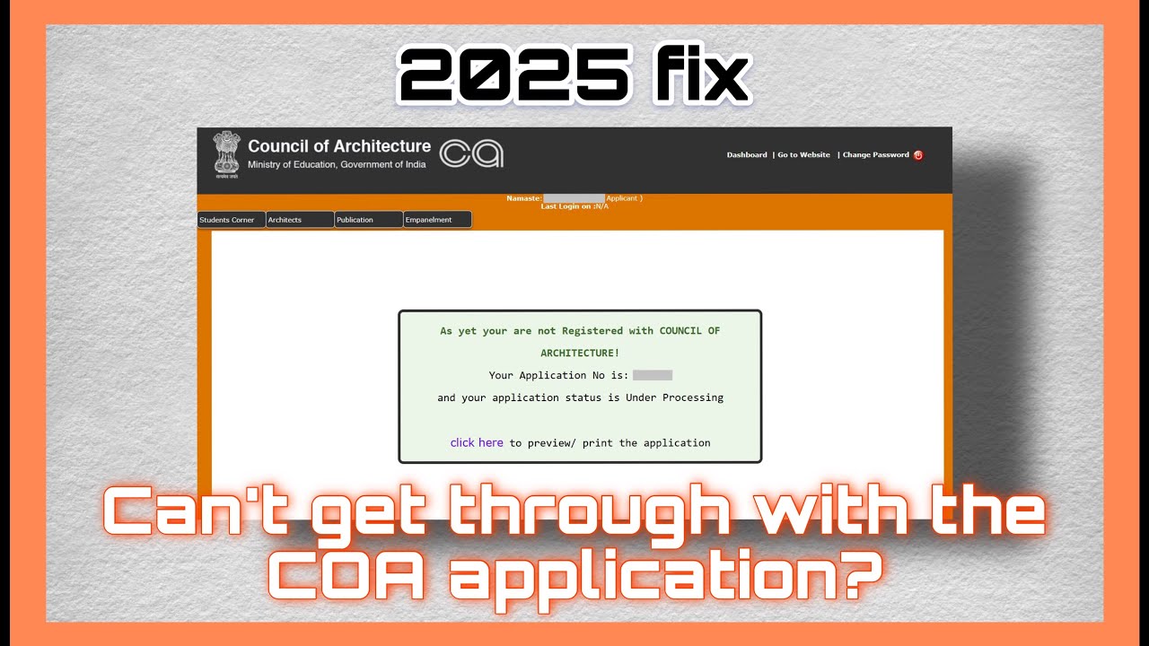COA Application process for newly registered architects FIX (2025) 