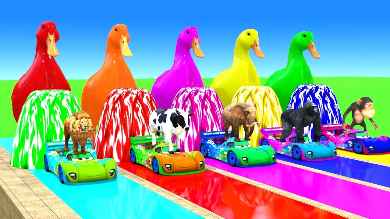 Long Slide Games With Lion Cow Elephant Gorilla Monkey 3danimal funny3danimal 