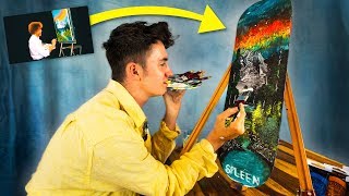 Following A Bob Ross Painting Tutorial On My Skateboard