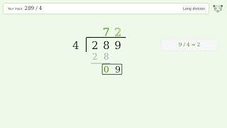289/4 Long Division — Step-by-Step | Tiger Algebra Solver