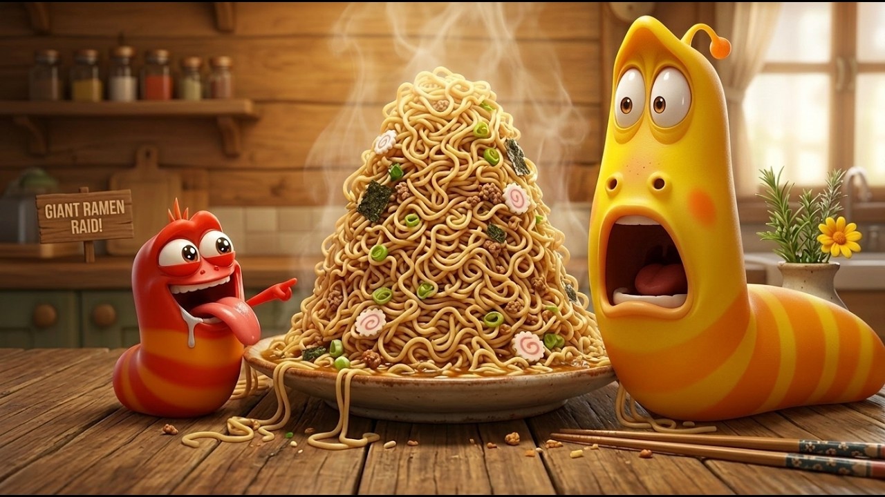 LARVA 2026: RED AND YELLOW'S GIANT NOODLE EATING CONTEST - funny comedy