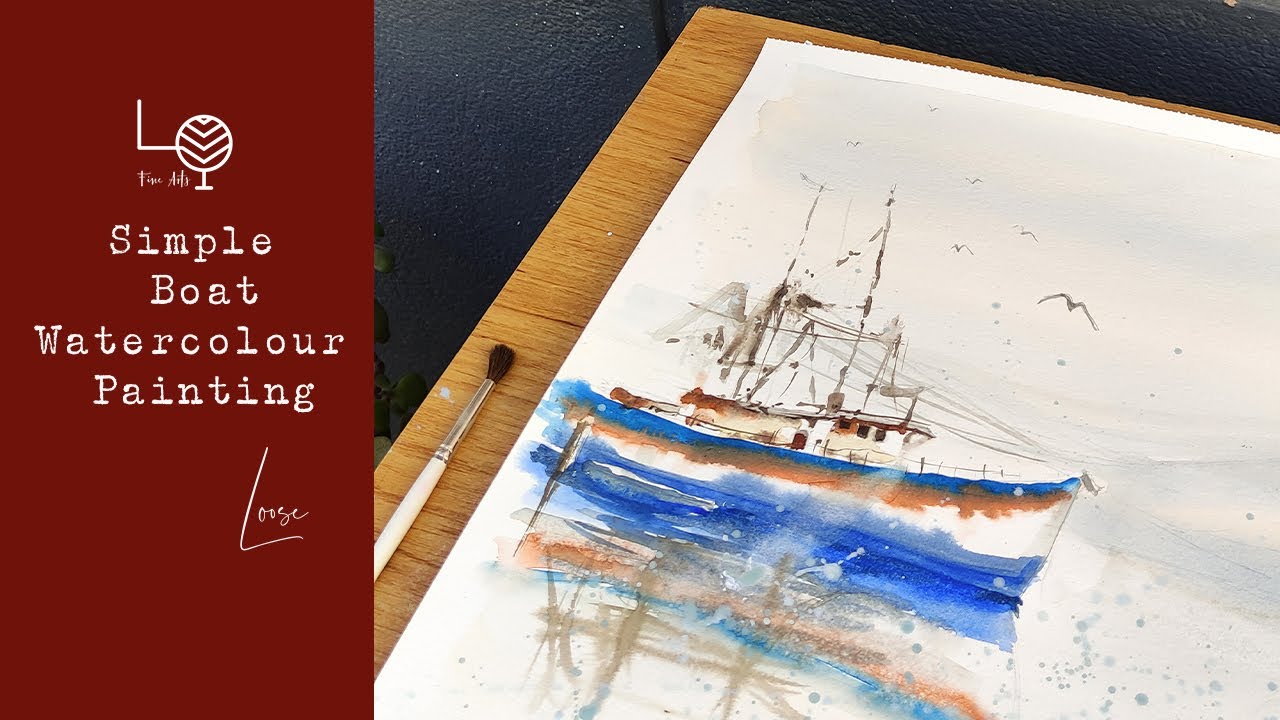 How To Paint A Simple Boat With Reflection watercolorpainting how-to-paint-a-simple-boat-with-reflection-watercolorpainting