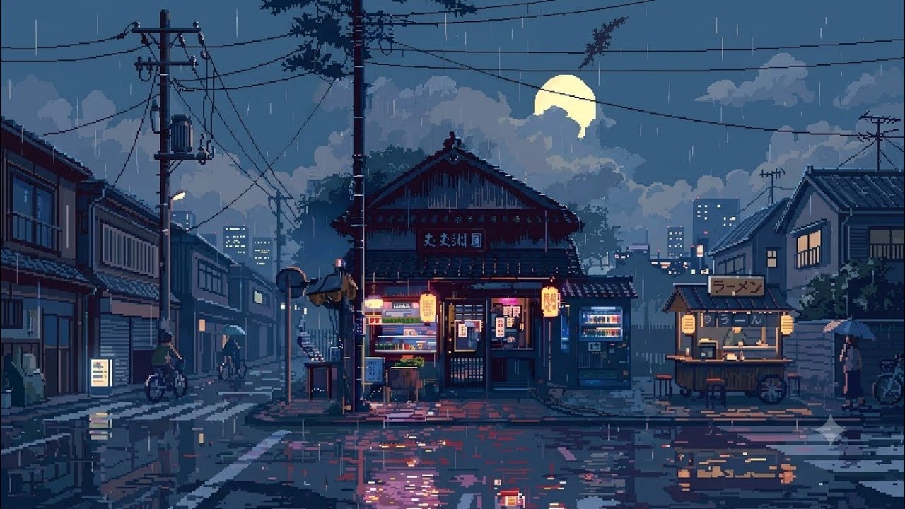 [Playlist] 비 내리는 골목길, 라멘 한 그릇과 잔잔한 로파이 🌧️ | 밤에 듣기 좋은 가사 없는 애니 BGM · 로파이 힙합 · 공부/수면 음악