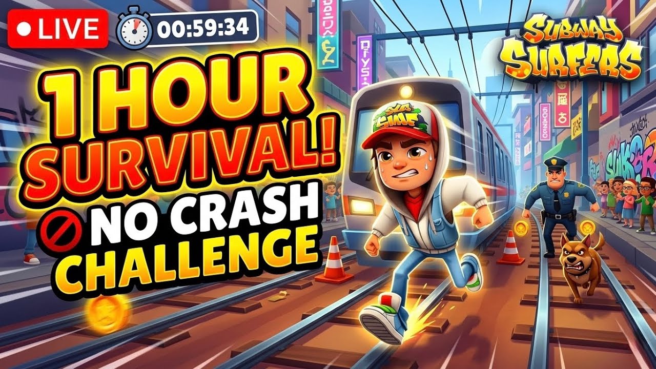 🏃‍♂️Surviving 1 HOUR without crashing! 🚫Subway Surfers Challenge Live ⚡️ #subwaysurfers #livestream