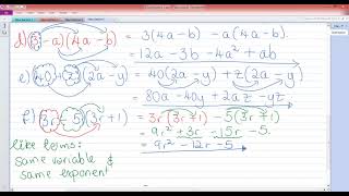Grade 8 Algebra - Distribution, multiplication and division of algebraic expressions