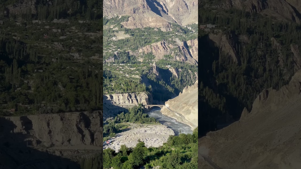 Bridge connecting Hunza and Nagar. Altit Fort in background 🏔 