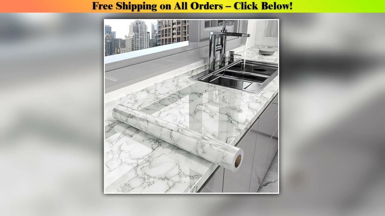20M Marble Texture Oil Proof Self Adhesive Bathroom Tile Floor Waterproof PVC Cabinet Wallpaper