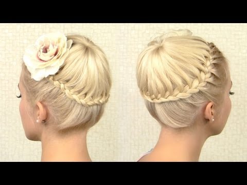 Crown braid tutorial Prom updo hairstyle for medium long hair - 동영상