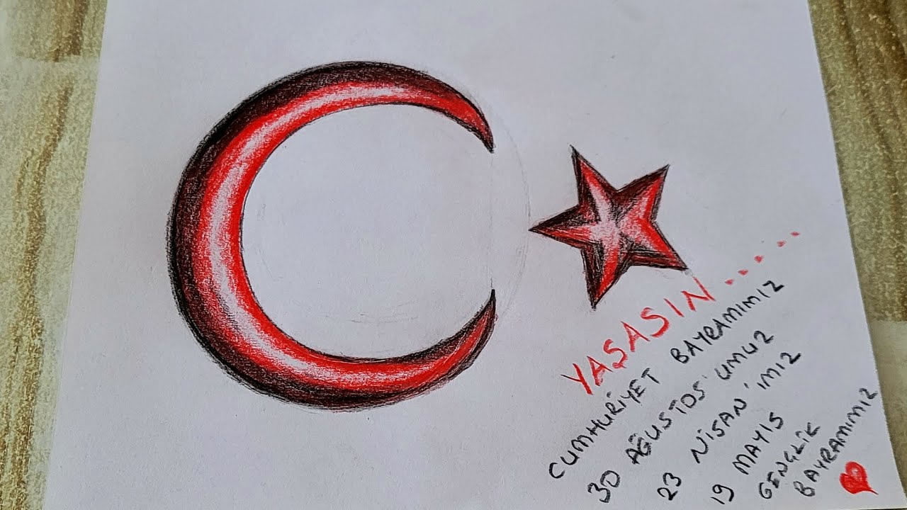 3D TÜRK BAYRAĞI NASIL ÇİZİLİR 🇹🇷 / 3D TURKISH FLAG DRAWING /  