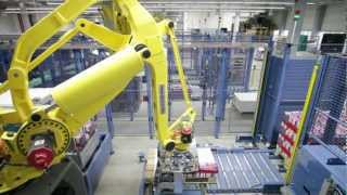 RIMA-SYSTEM High volume printing, stacking & palletizing behind 96p Lithoman IV 070