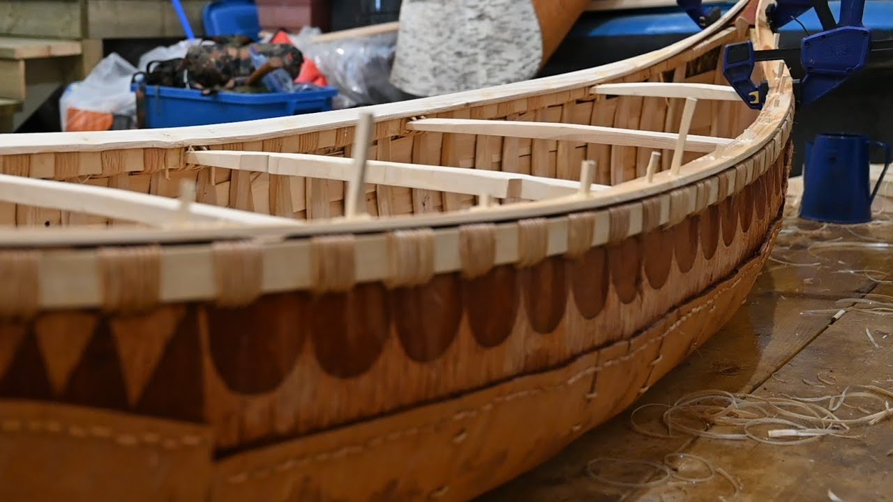Birchbark Canoe Making - Episode 6 - Last Lashings and Top Wales Pegged