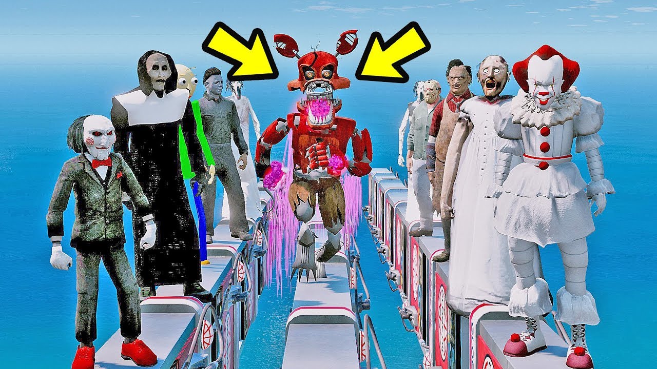 ANIMATRONICS GRIM FOXY NO PARKOUR DOS SUPER VILÕES? | GTA 5 Five Nights at Freddy's