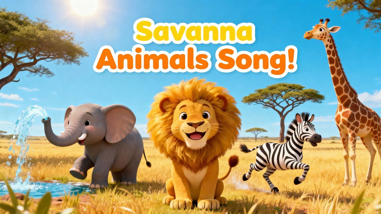Savanna Animals Song for Toddlers | Lions Elephants Zebras & Giraffes | Fun Nursery Rhymes for Kids