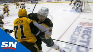 Evgeni Malkin In Pain After Jarred Tinordi Stands Him Up At The Boards
