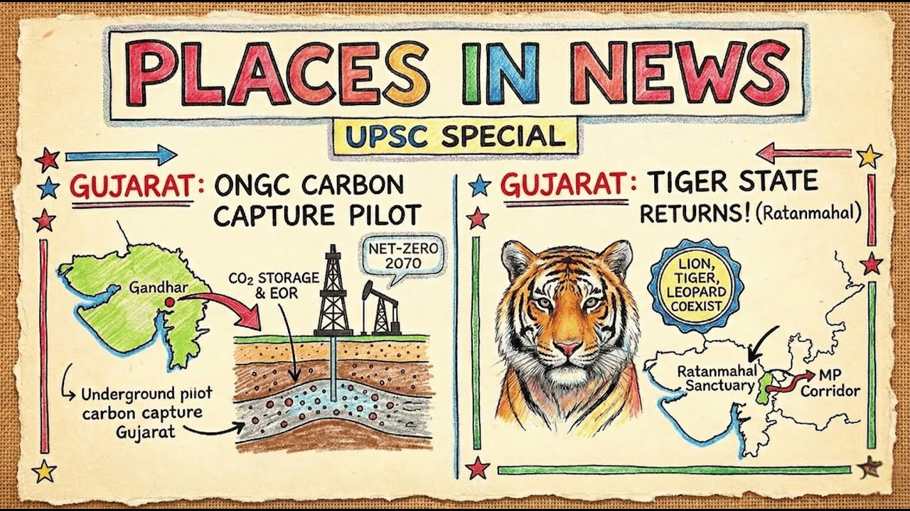 Places in News | Gandhar Oilfield (Net Zero) & Ratanmahal (Tiger Return) | UPSC/State PSC
