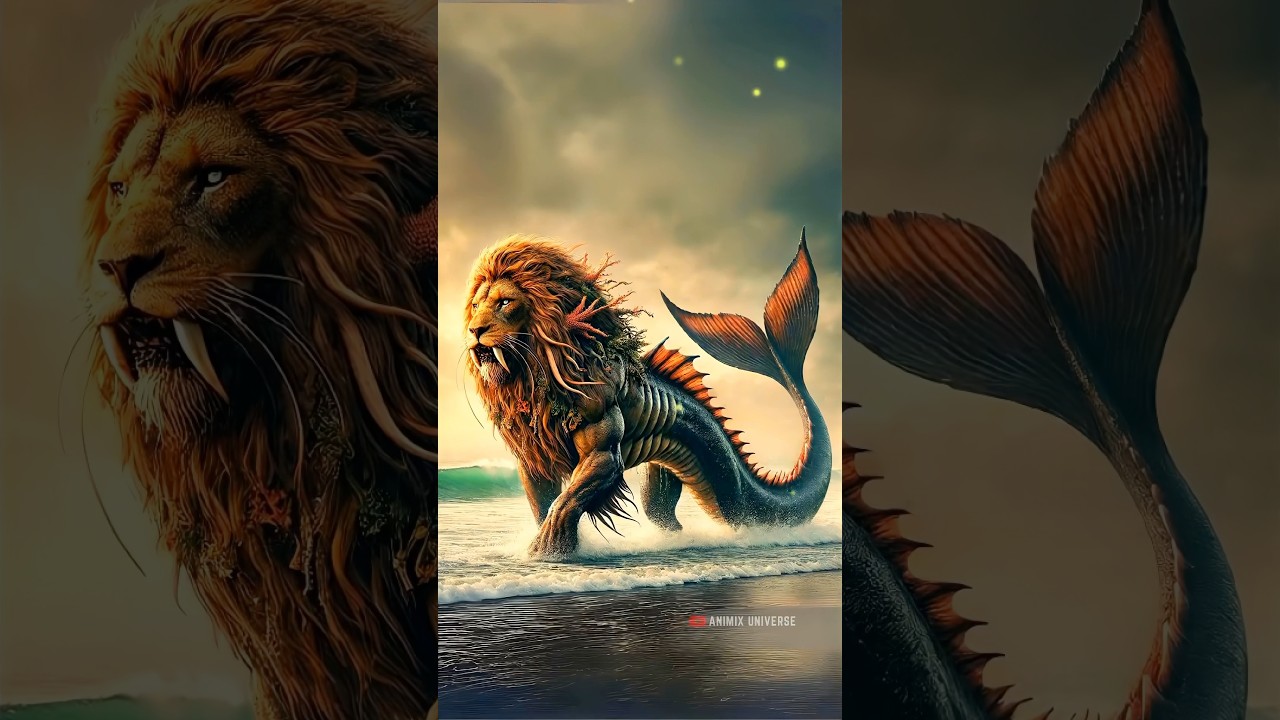 Majestic lion meets the mighty sea in this fierce fusion of strength and oceanic power! 🦁🌊