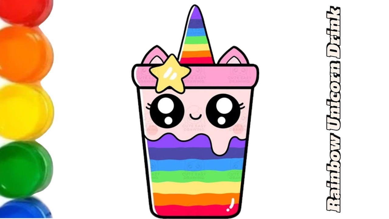How to Draw a Cute Rainbow Unicorn Drink | Cute Easy Juice Drawing for Kids and Toddlers