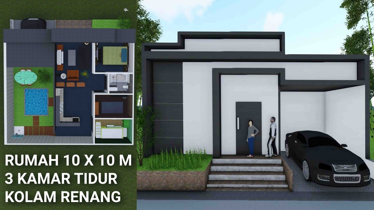 Rumah Minimalis Ukuran 10 x 10 3 Kamar Tidur Ada Kolam 