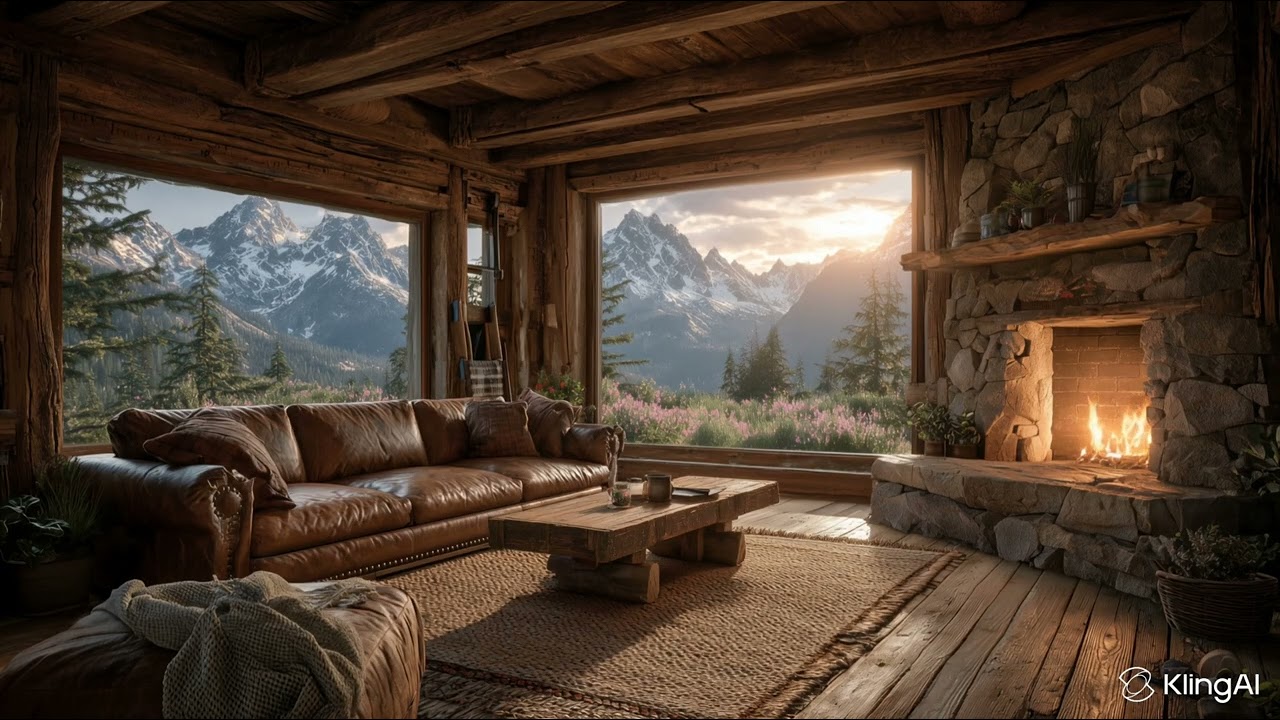 Warm Fireplace in a Mountain Cabin 🔥 | 6 Hours of Relaxing Ambience
