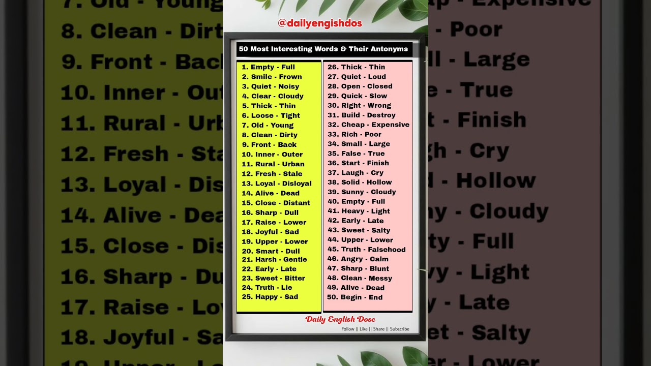 Antonyms | 50 Opposite Words | English Learning Made Easy 