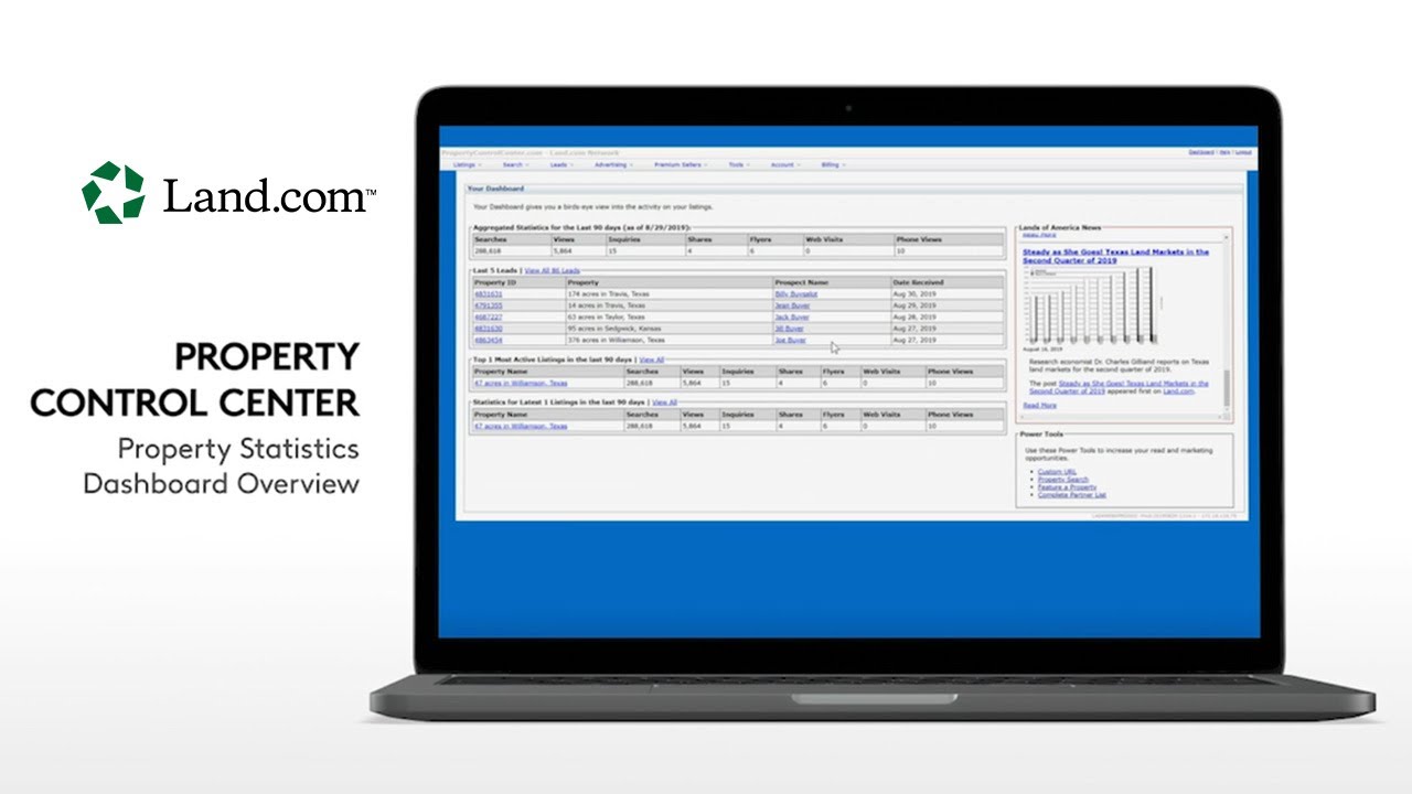Land.com Network Seller Tutorial: Property Statistics Dashboard Overview