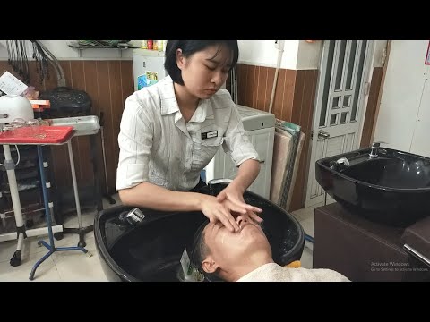 Great Relaxation Service in Vietnam Barbershop - Massage Shampoo with Simple Girl
