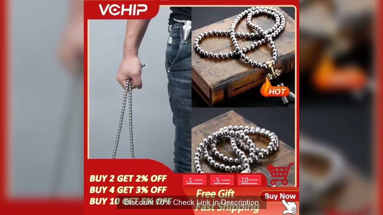 Tactical EDC Metal Titanium Necklace Steel 118-128 Buddha Beads Metal Chain Self Protection Gear Too