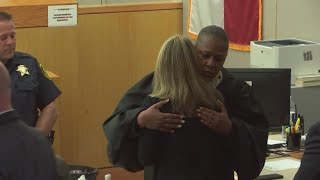 'I gladly gave her a hug; I'm just sorry she had to ask twice,' says judge of moment with Amber Guyg
