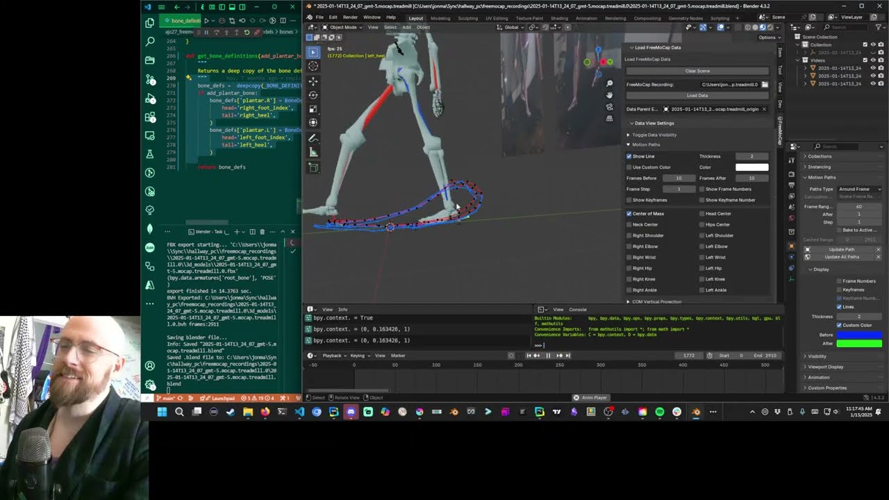 Looking at FreeMoCap in-home treadmill recording