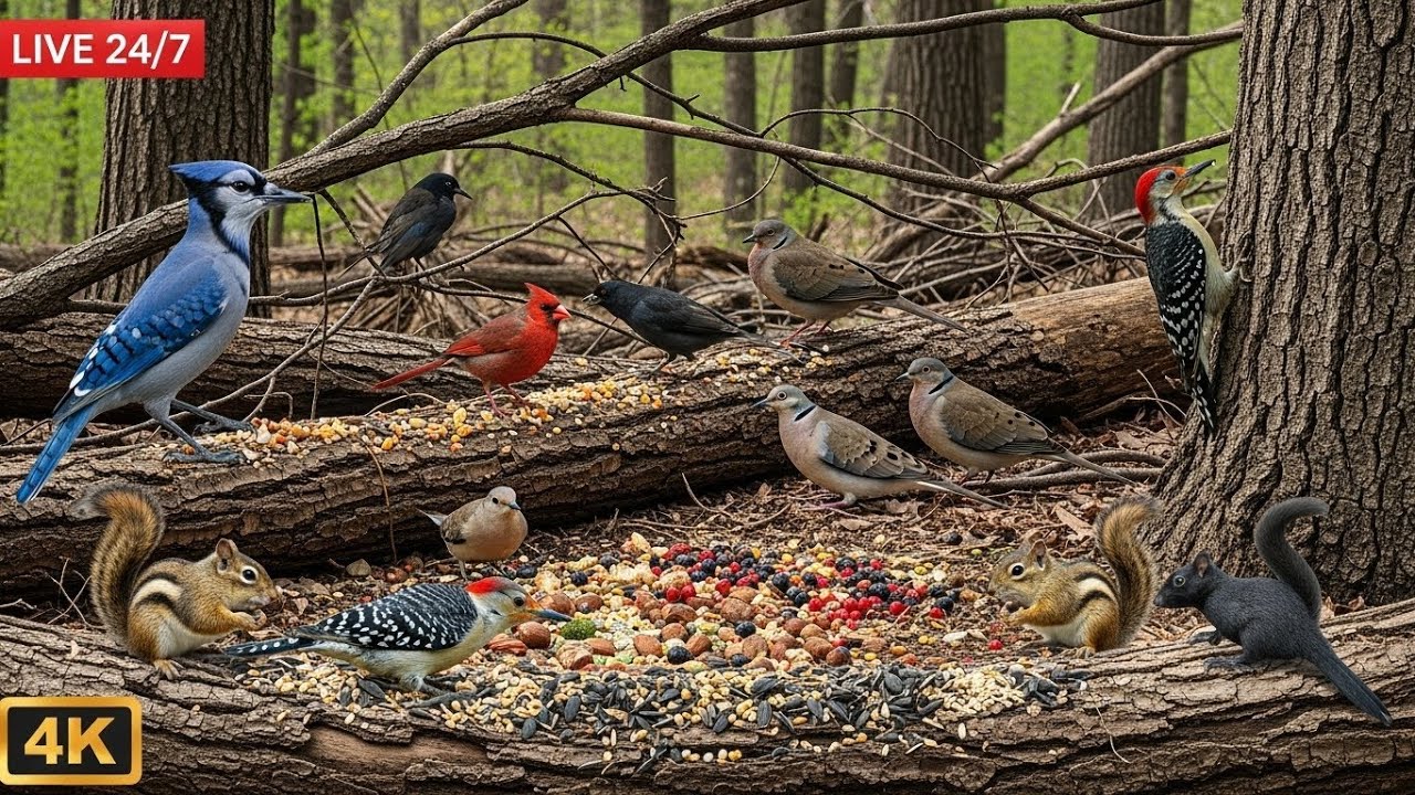 🔴 24/7 LIVE: Cat TV for Cats to Watch 😺 Cute Birds and Squirrels 4K Cat Games HDR