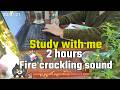 2 hour study with me | relaxing fire crackling sound, no break no music