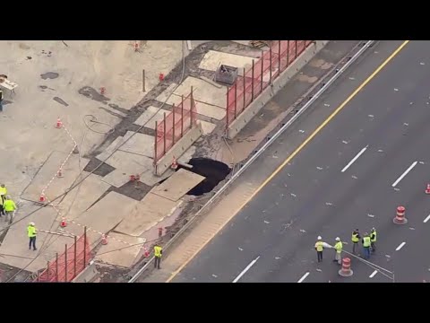 Massive sinkhole shuts down I-80 in NJ - YouTube