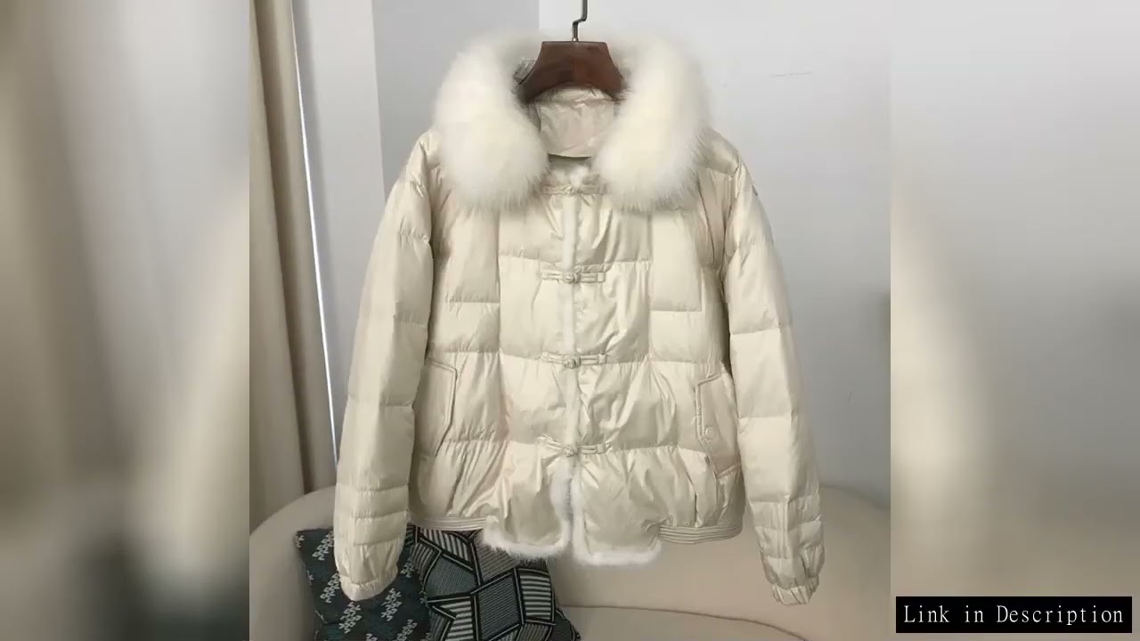 2024 Real Fox Mink Fur Collar Winter Women White Duck Down Jacket Ladies Vintage Short Warm Puffer C
