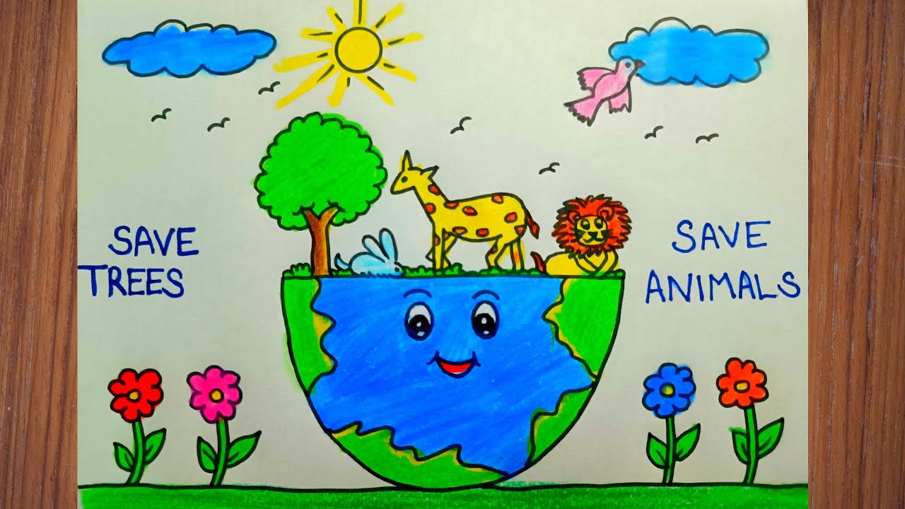 Save tree save animals drawing easy 