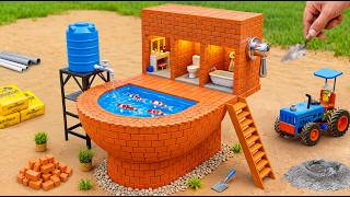 DIY Mini Tractor Builds Giant Toilet-Shaped Pool | Amazing Science Project