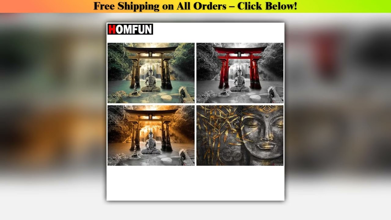 HOMFUN Diamond Painting Full SquareRound Drill 5D DIY Religion Buddha Embroidery Rhinestone Cross S