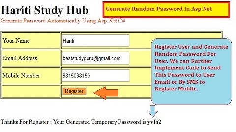 Generate Random Password After User Registration in Asp.Net C# | Hindi | Free Online Learning Class