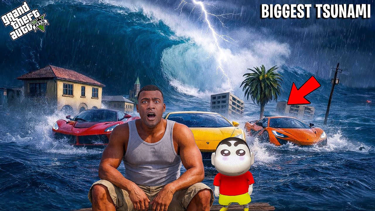 GTA 5 : Franklin Survived The Biggest Tsunami But Shinchan Got Lost In GTA 5 Telugu | 