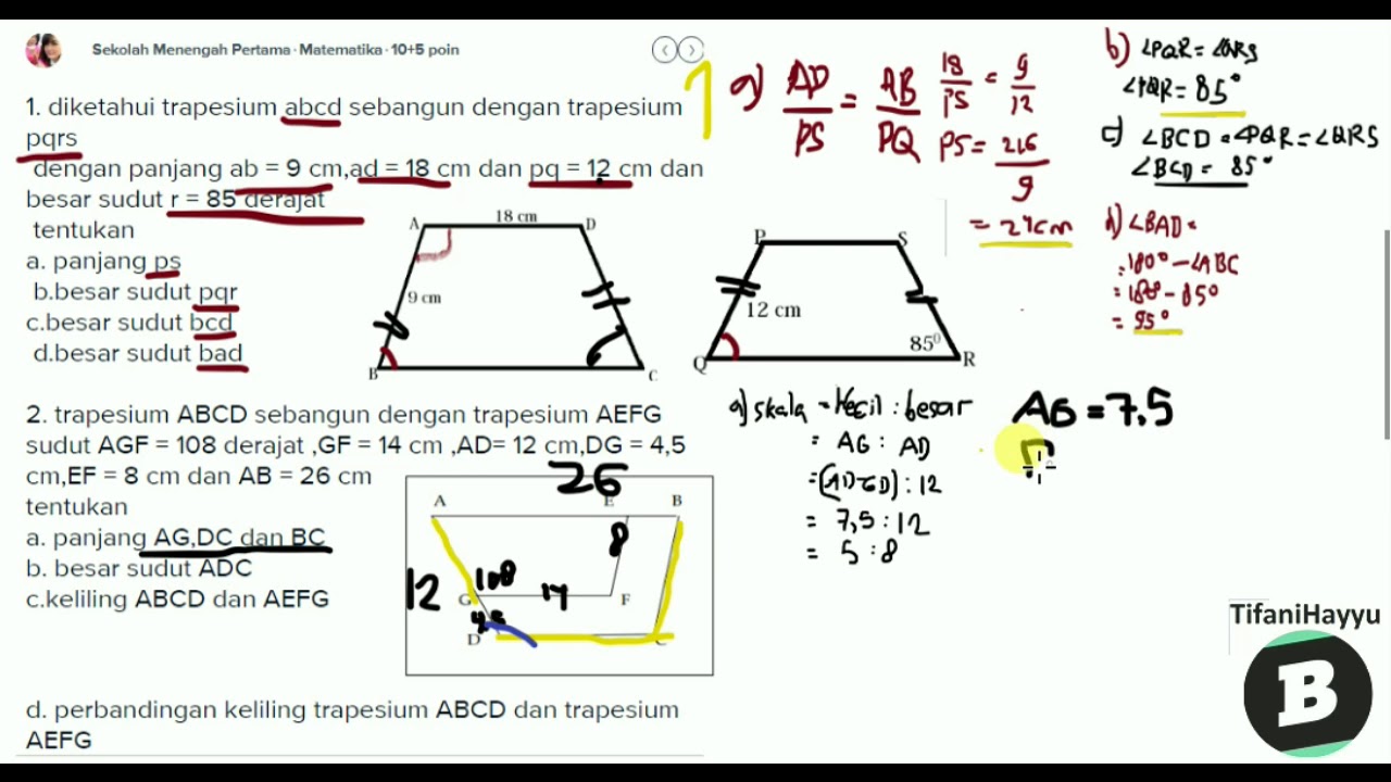 Mencari besar sudut trapesium jika diketahui panjang sisi dan salah satu  sudutnya